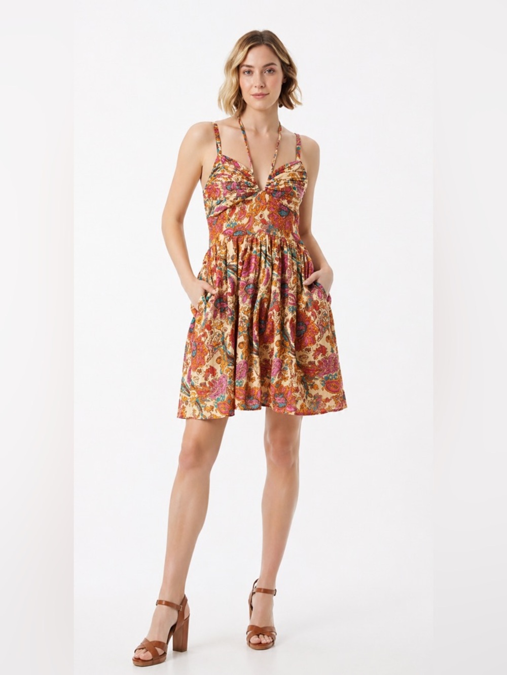 NWT Jessica Simpson Women's Alana Woven Cotton Halter Dress size: XS